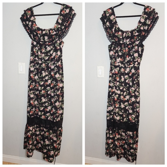 City Chic off shoulder floral maxi dress. Elastic waist. Belted. Size 16. - Picture 6 of 14
